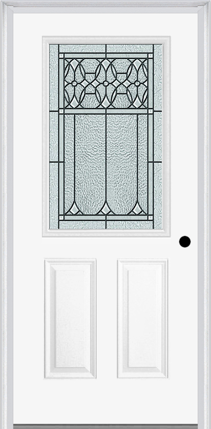 MMI 1/2 Lite 2 Panel 6'8" Fiberglass Smooth Selwyn Patina Decorative Glass Exterior Prehung Door 684
